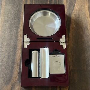 Mantello Cherry finish Wooden Cigar Ashtray Set with Stainless Steel Accessories
